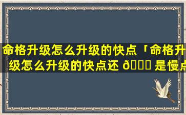 命格升级怎么升级的快点「命格升级怎么升级的快点还 🐝 是慢点」